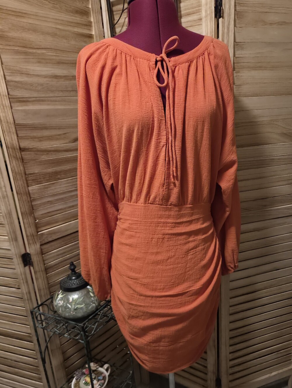 Free People L Orange Dress Side Ruching